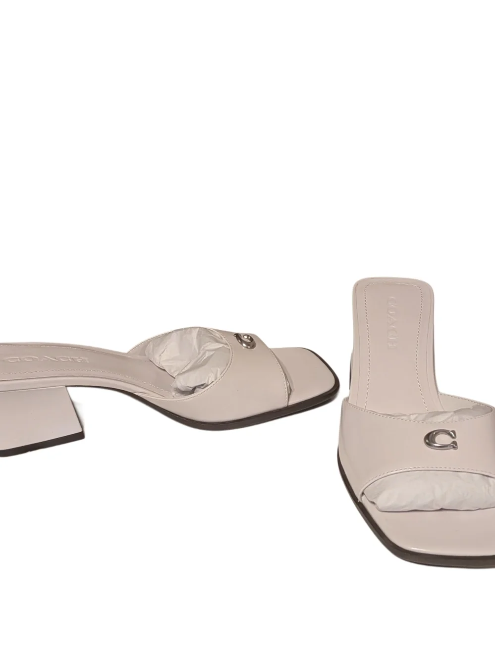 Coach Sculpted C Leather Block Heel Mule Sandals Optic White Women Size 9 B - Picture 6 of 9
